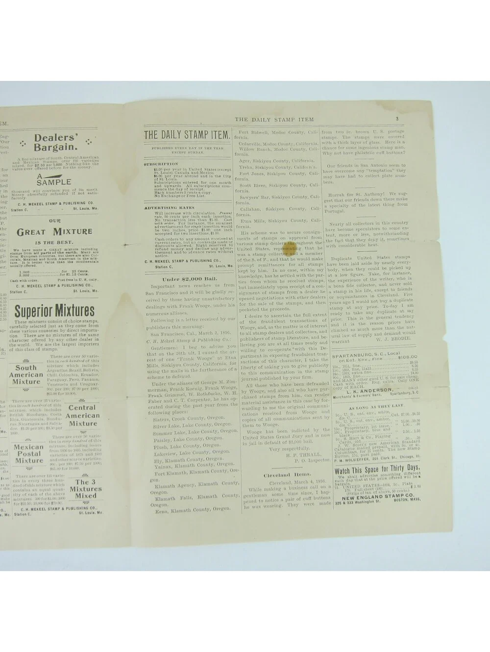The Daily Stamp Item Collectors Newspaper Magazine Philatelic Antique 1896 RARE
